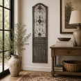 thumbnail image 3 of DecMode Brown Wood Distressed Door Panel Scroll Wall Decor with Metal Wire Details, 3 of 14