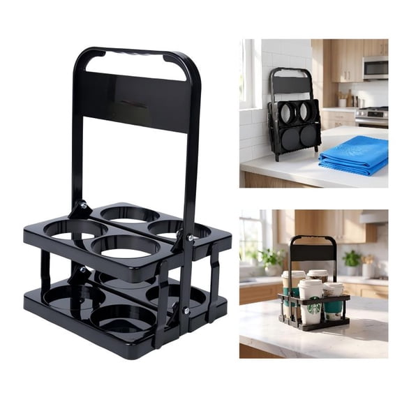 4 Cup Drink Carrier with Handle – Reusable Plastic Cup Carrier for Drinks, Portable Foldable Drink Holder for Car or Food Delivery Bag, Take Out Delivery Driver Accessories (4 Compartment)