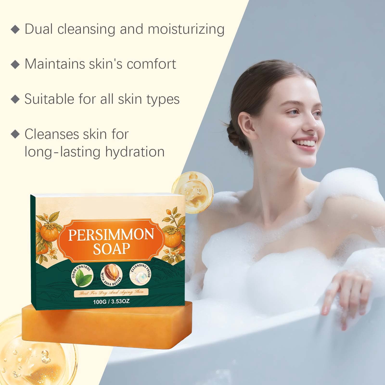 PiGOGI Japanese Persimmon Soap Bar Natural Deodorizing for Body Odor Hydrating