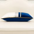 thumbnail image 3 of Funda de cojín de terciopelo con diseño de rayas de cuero azul marino, blanco y dorado, con diseño de patchwork, moderna y lujosa, para sofá, sala de estar, dormitorio y coche, 3 of 7
