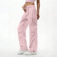 thumbnail image 5 of Mgmyaa Women's Soft Lightweight Nylon Straight-Leg Cargo Full Length Pants with Drawstring Mid Waist Adjustable Waist Active Fit Trousers for Sports Hiking Gym, 5 of 7