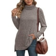 thumbnail image 6 of SHIBEVER Women Long Sleeve Tops Casual Turtleneck Thin Sweater Fashion Side Split Tunic Light Gray Plain Pullover Clothes, 6 of 10