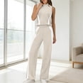 thumbnail image 2 of Plus Size Two Piece of Outfits for Womens Two-piece Summer High Neck Casual Sleeveless Fashionable Pocket Set Wide Leg Pants Set, 2 of 5
