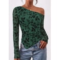 thumbnail image 3 of PRETTYGARDEN Womens Fall Trendy Off Shoulder Y2k Tops Tie Dye Mesh Long Sleeve Shirts Asymmetrical Ruched Floral Blouse, 3 of 8
