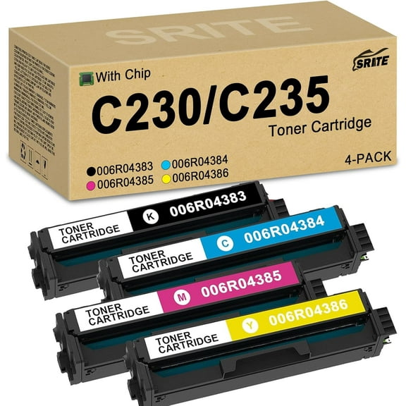 C225 C230 C235 Toner Cartridge 4-Pack with New Chip High Yield 006R04383 006R04384 006R04385 006R04386 Replacement for Xerox C230 C230DNI C235 C235DNI Printers (Black Cyan Magenta Yellow)