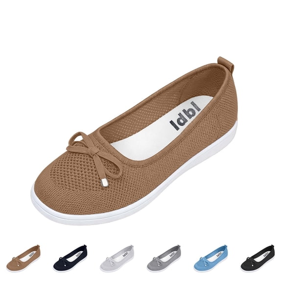 Womens Breathable Knit Mesh Slip On Loafers Casual Bow Ballet Flats Shoe Comfortable Round Toe Lightweight Walking Shoe Business Office