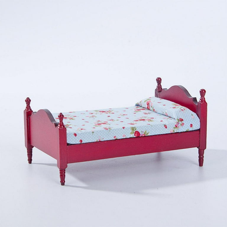 Dollhouse Furniture Queen Bed Set, Mini Bedroom Accessories for 12