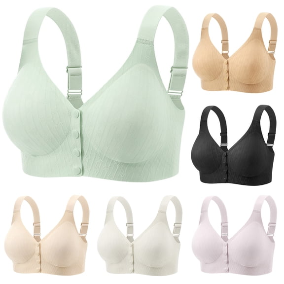 Npasoilc Plus Size Button Front Sports Bra for Women Adjustable Straps Wireless Yoga Bras Front Closure No Underwire Bra，Full Coverage Bras