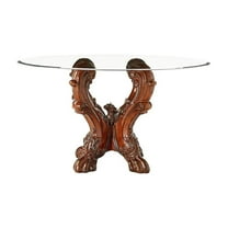 Bowery Hill Dining Table with Single Pedestal in Cherry Oak and Clear Glass