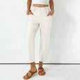 thumbnail image 2 of FRSASU Women's Pull on Imitation Cotton Linen Pants Summer Solid Color High Waisted Cropped Pants with Pockets White, 2 of 8
