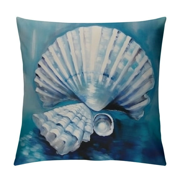 Creowell Beach Pillow Covers Nautical Furniture Teal Seashell Throw Pillow Cover Couch Sofa Vintage Conch Shell Coastal Decorative Pillowcase Cushion for Beachy Outdoor Patio Home Decor