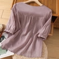 thumbnail image 6 of Boho Linen Tops for Women 3/4 Sleeve Embroidered Crew Neck Blouses Trendy Summer Casual Tops Pullover Shirts by Yigetop Purple 4XL, 6 of 6