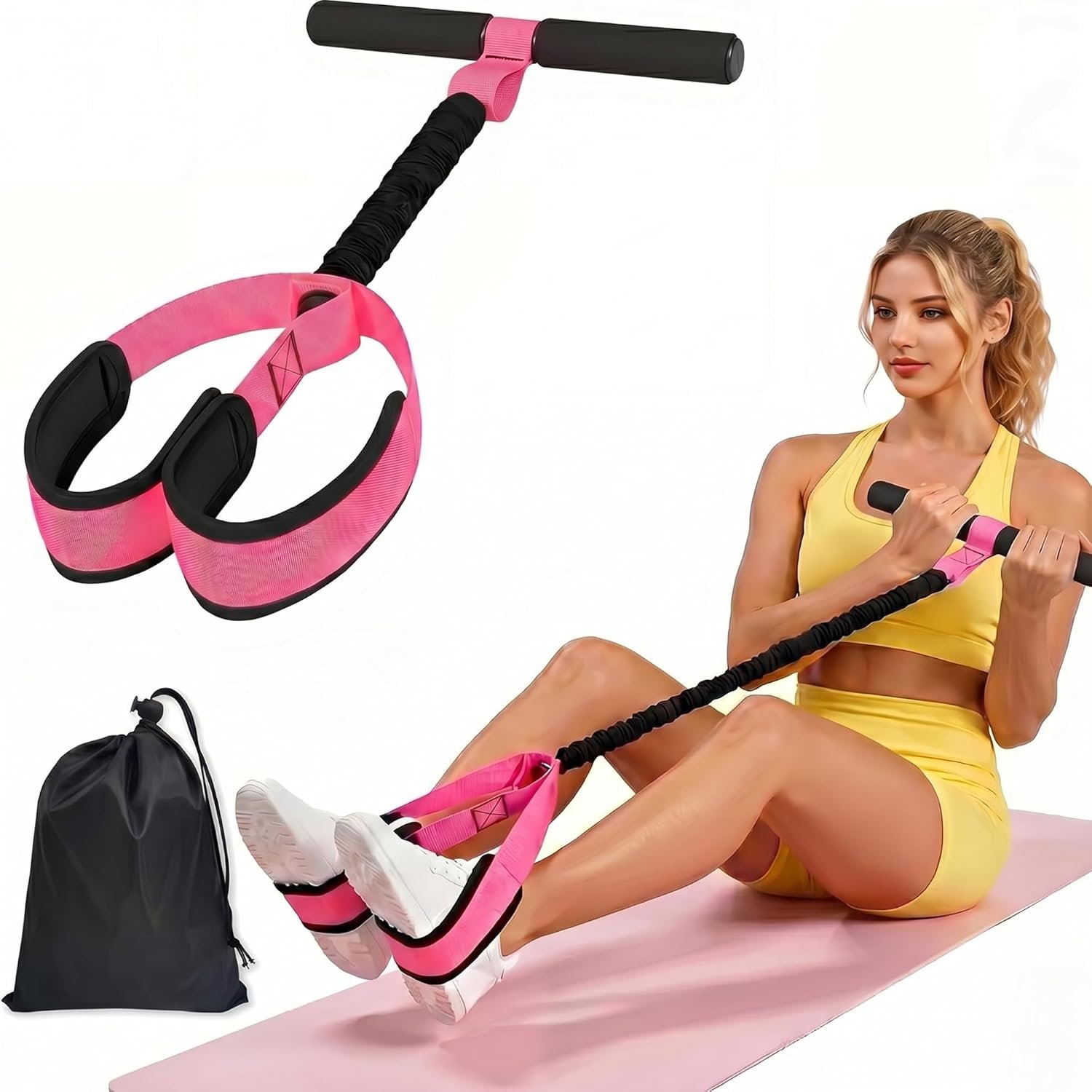 Sit Up Puller with Resistance Band, Portable Ab Workout Equipment for Gym, -Layer Anti-Break Pedal Resistance Trainer with Foot Support & Handles