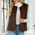 thumbnail image 3 of Fnooota Womens Faux Fur Vests, Open Front Sleeveless Warm Crew Neck Winter Outerwear Coffee Size 3XL, 3 of 6