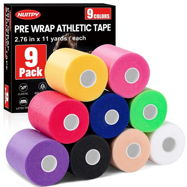 Cinta preenvuelta NUITPY, 9 colores, 7 cm x 10 m, para peluquería y fútbol, paquete de 9