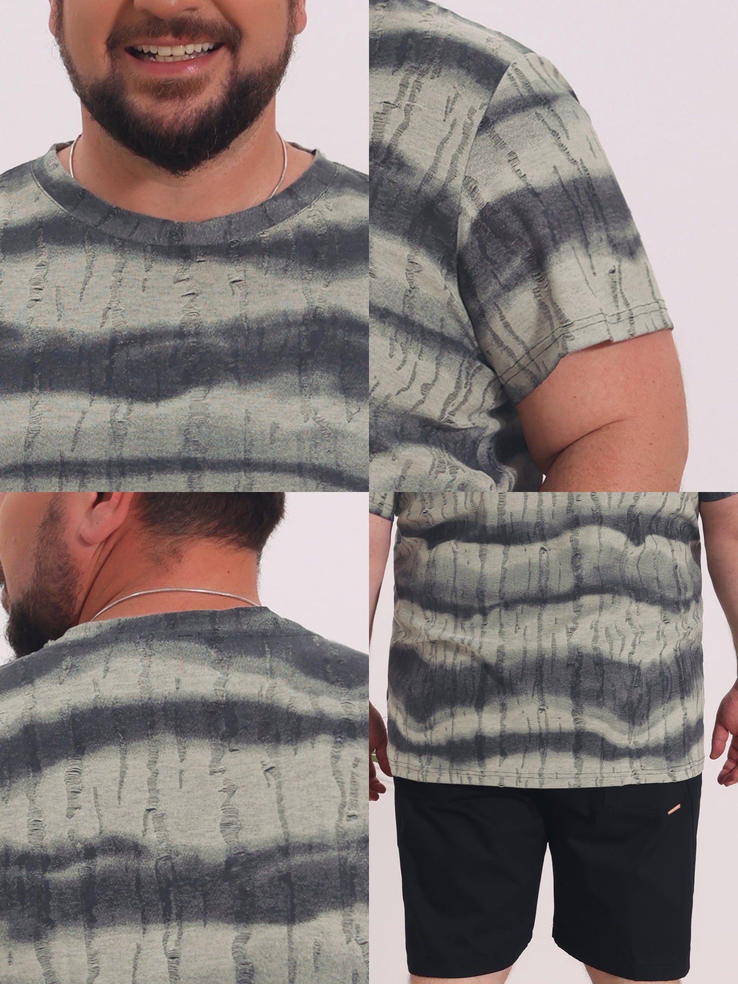 DARING DIVA Men's Big Tall Tie-Dye Crew Neck Short Sleeve T-Shirts 2XL Gray