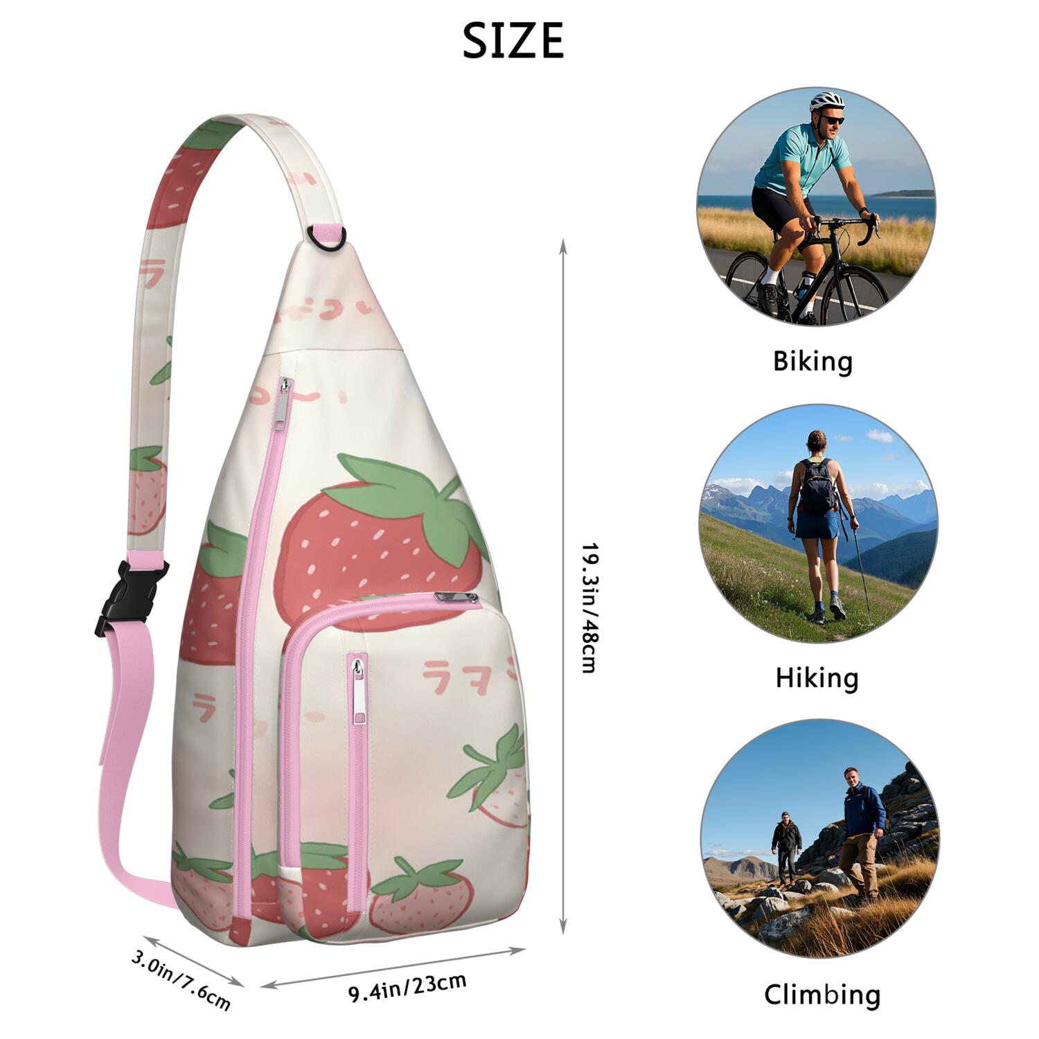 Strawberry Sling Bag Crossbody Backpack,Sling Backpack Adjustable Casual Shoulder Backpack for Cycling Mountain Climbing