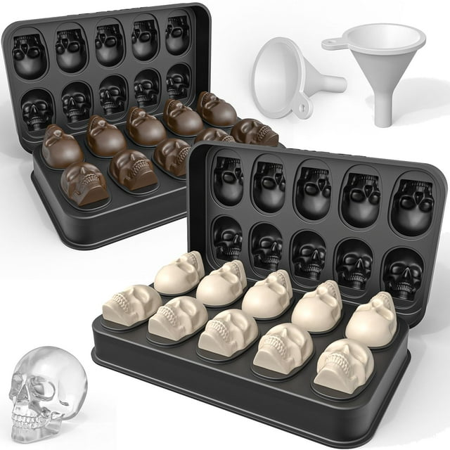 Bandeja para hacer cubos de hielo LUSHYUM Skull 3D sin BPA, paquete de 2
