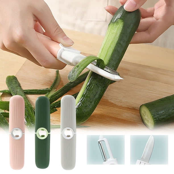 Cuchillo 2 en 1 de doble culata para frutas y verduras - Cuchillo pelador de acero inoxidable para cocina, oficina y viajes