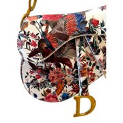 Dior Floral and Bird Print Leather Saddle Bag