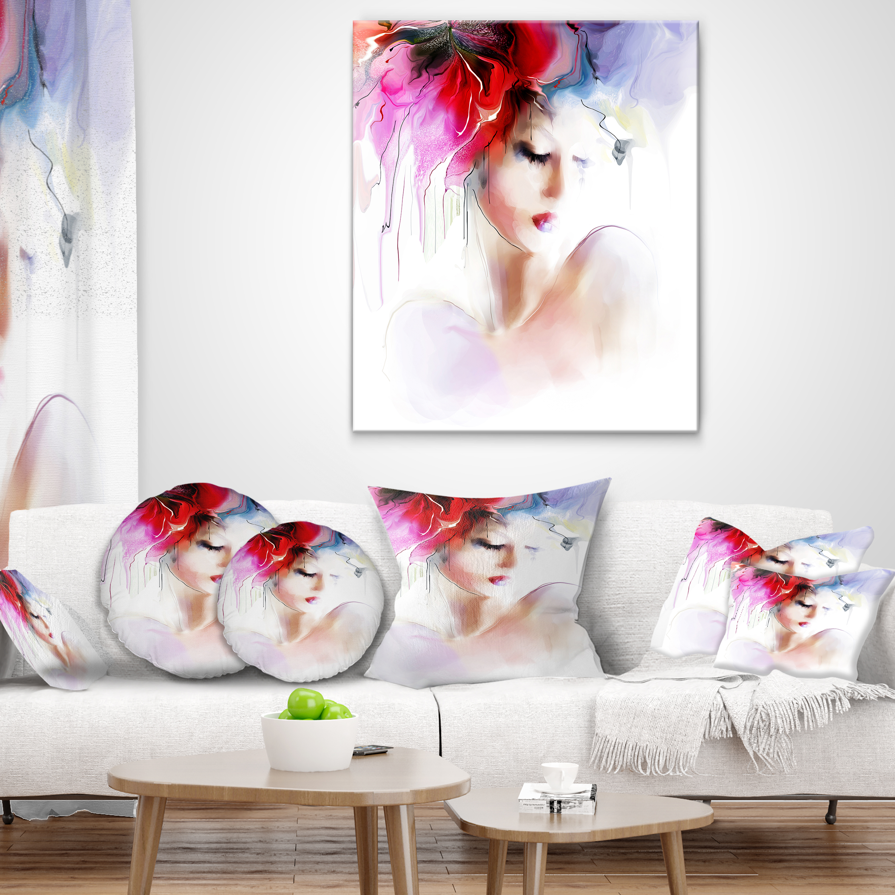 Designart Fashion Woman Illustration - Abstract Throw Pillow - 16x16