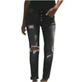 thumbnail image 2 of SELONE Jeans for Women Trendy High Waisted With Pockets Skinny Fitted Denim Ripped Trendy Long Pant Fashion Button Mid Waist Jeans Trousers Hole Pants for Casual Work Going Out Activities Black L, 2 of 9