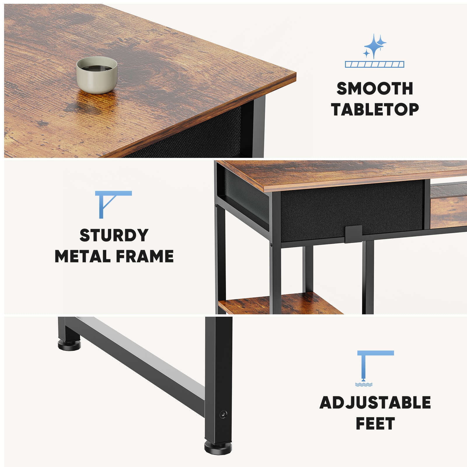 MCQ 48 Inch Desk with 2 Drawers Bedroom Kids Student Vanity Home Office Computer PC Table,Rust Brown
