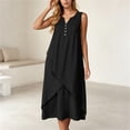 thumbnail image 2 of YuXingFu Dresses for Women Maxi Crew Neck Plus Size Womens Dress Sleeveless Solid Color Long Casual Summer Black XL, 2 of 8