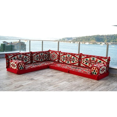 Red Modular Sectional Sofa L Shaped Sectional Sofa Sets for Living Room Arabic Floor Sofa Set Terrace Sofa Couch Bed Convertible Sofa Bed Arabic Majlis