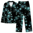 thumbnail image 6 of Tiweut Womens Valentines Pajamas Love Print Long Sleeve Button Up Tops And Pajama Pants Satin Casual Sleepwear Loungewear,B-Green,M, 6 of 7