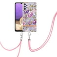 thumbnail image 2 of Flower Pattern Case for Samsung Galaxy A23 5G, Detachable Shoulder Strap Lanyard Crossbody Slim Lightweight Floral Cover with Soft Silicone Shockproof Drop Resistant Case,Purple Peony, 2 of 7