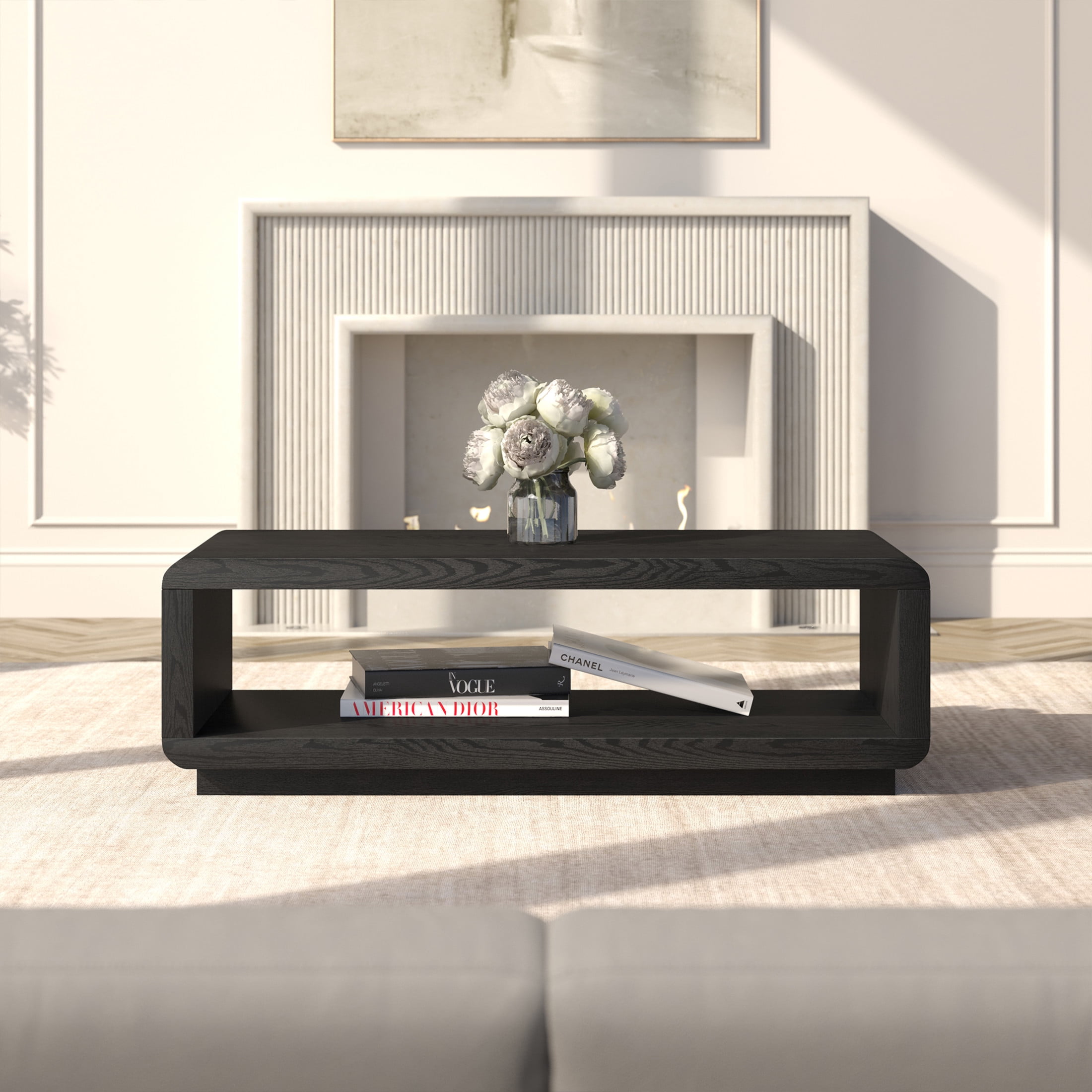 Evelyn&Zoe Modern/Contemporary 47.25" Wide Black Grain Coffee Table