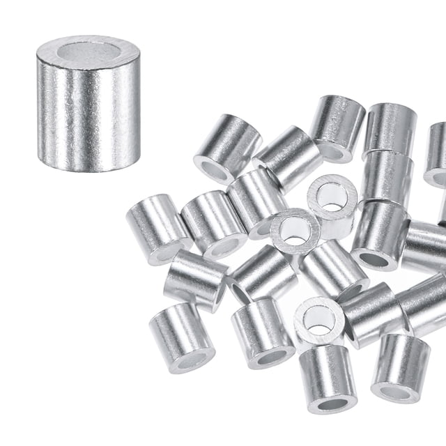 Uxcell 50-Pack Mangas de Crimpado de Aluminio, 4mm 1/6 Mangas de Cuerda de Alambre de Barril Redondo