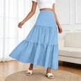 thumbnail image 2 of Dianli A Line Midi Skirt Elastic Waist Ruffled Ankle Length Wave Wrinkle Pleated Design Loose Fit Breathable Pull On Casual Everyday Travel Work To Weekend Maxi Skirt, 2 of 7