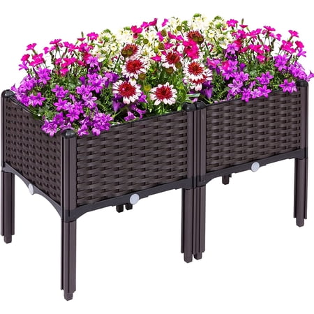 Kalolary 2 Sets Raised Garden Bed Elevated Garden Bed with Legs Patio Plant Boxes Vegetable Flowers Planting Raised Container for Indoor Outdoor Plant Fence Balcony Yard Gardening Supplies