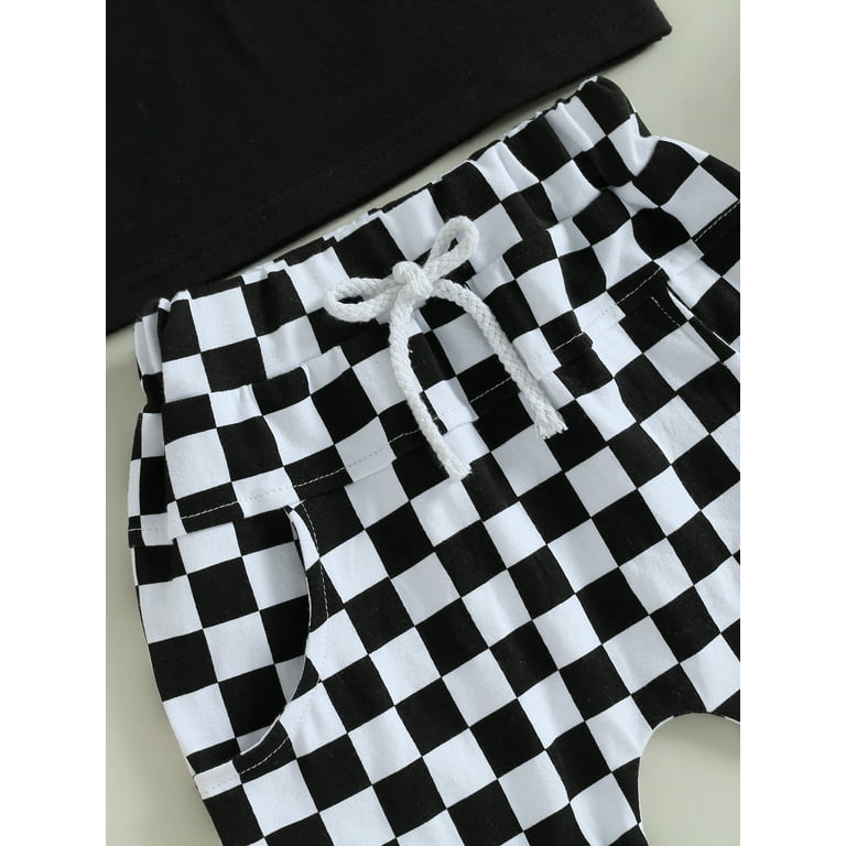 Licupiee Newborn Infant Boy Checkerboard Plaid Print Short Sleeve