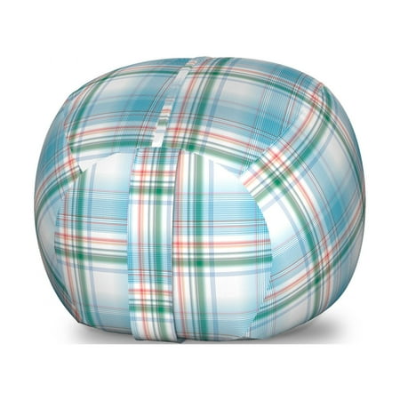 Checkered Storage Toy Bag Chair  Pastel White Blue Checkered Pattern with Pink Strips Fresh Summer Design  Stuffed Animal Organizer Washable Bag  Large Size  Aqua Turquoise Pink  by Ambesonne