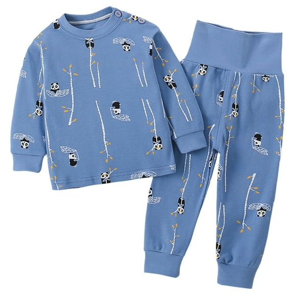XAOFW Boys Outfits Thermal Underwear High Waist Warm Base Layer Kids Winter Cartoon Printing Long Sleeve O-Neck Breathable Comfortable Daily Lounging Clothing Sets