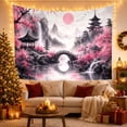 thumbnail image 3 of Japanese Anime Cherry Blossom Mountain & Bridge Scene Serene Watercolor Style for Anime Art Lovers, Asian Nature Decor Housewarming Gift Tapestry Wall Hanging for Living Room, Bedroom and Dorm, 3 of 7