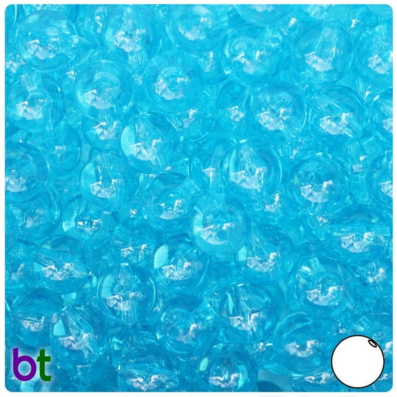 BeadTin Light Turquoise Transparent 10mm Round Plastic Beads (150pcs)