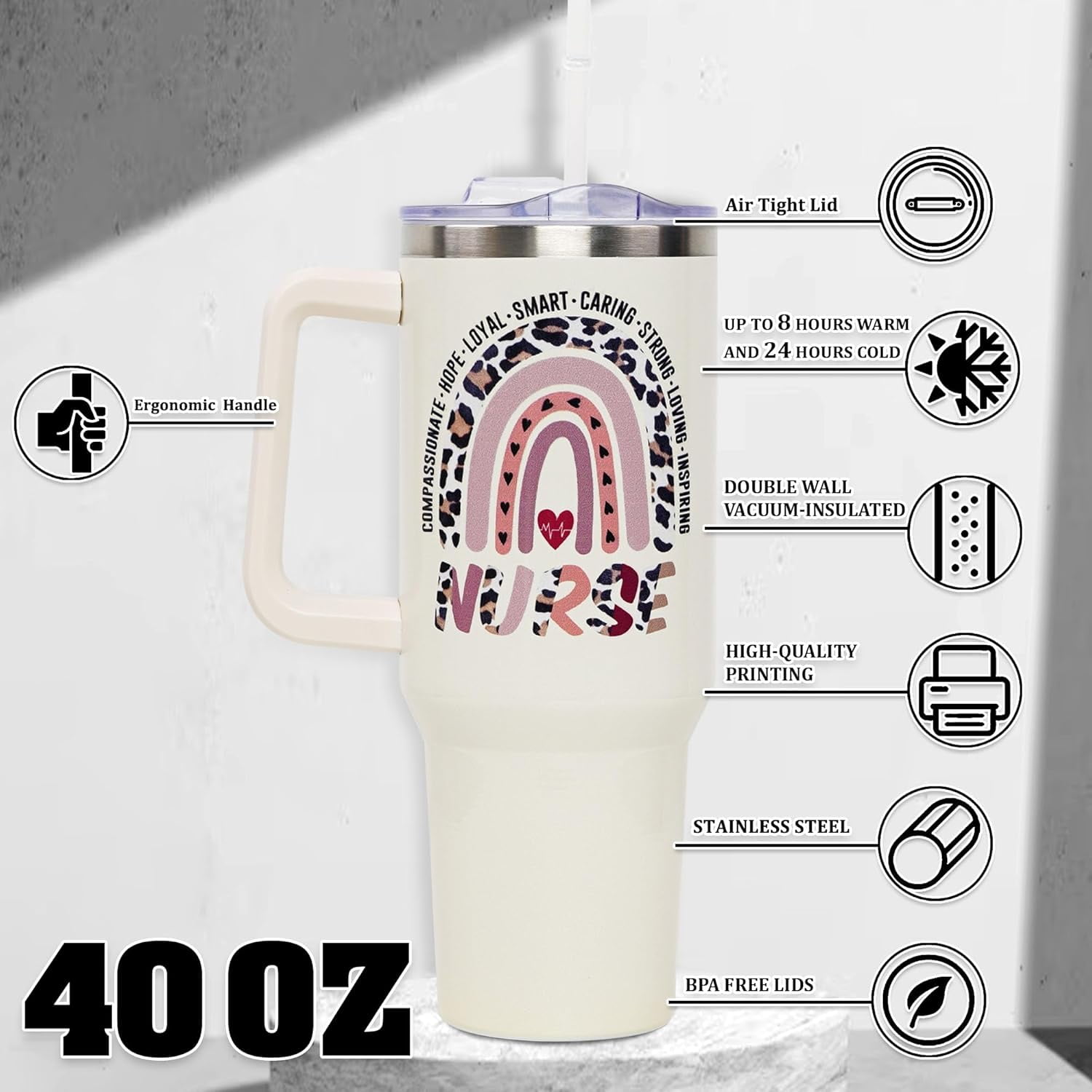 Nurse Gifts - Nurse Tumbler - Nurse Nutritional Facts Travel Coffee Mug Gift - 40oz Tumblers Nurse Gifts for Birthday, Christmas, Appreciation Week, Nursing School Graduation for Nurses