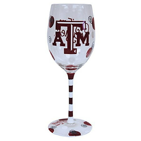 Texas A&M Maroon and White Hand Painted Wine Glass