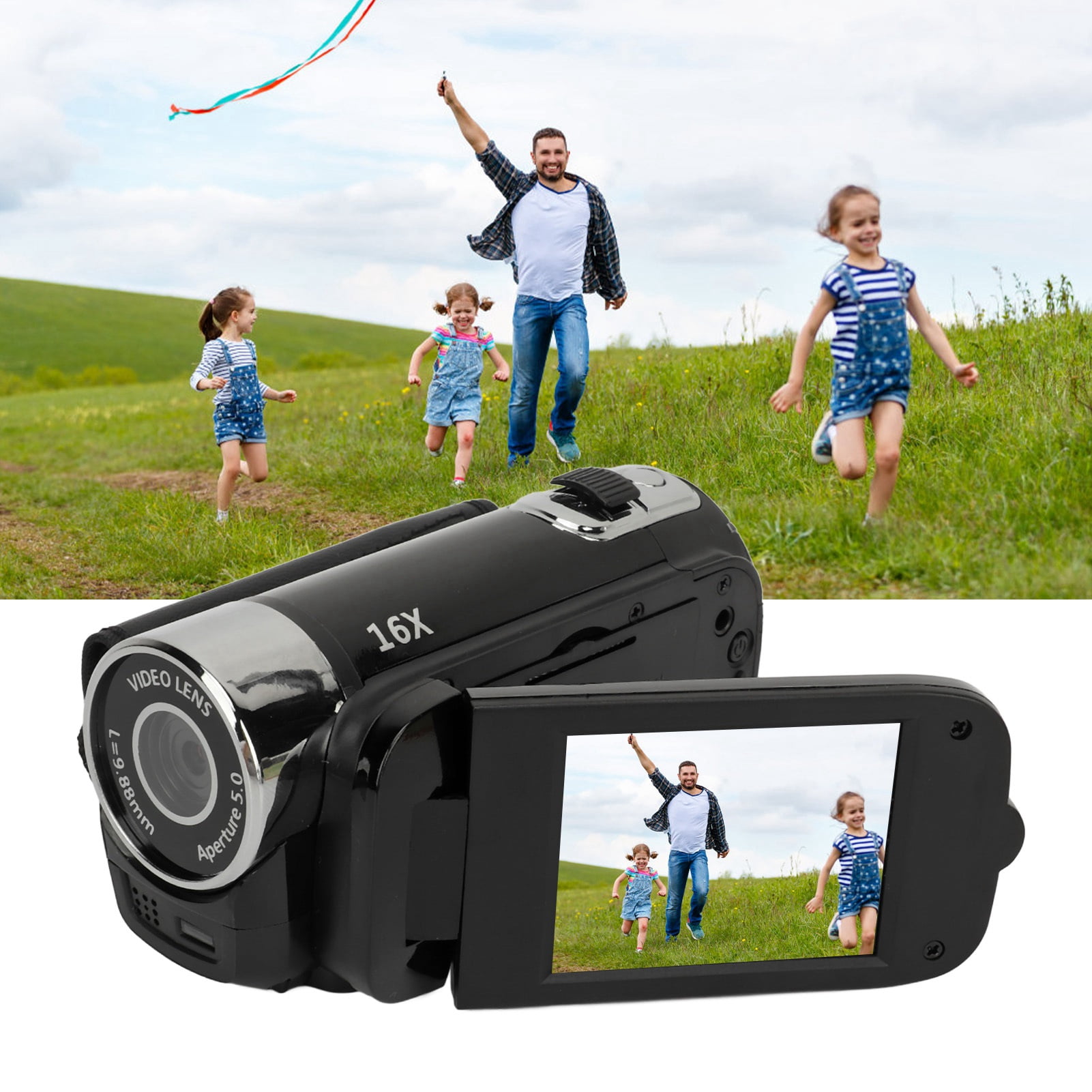 Digital Camera,Digital Camera 2.4 Inch Rotatable Screen Camcorder 16X Zoom HD Video Recorder with Fill Light, Anti Shake,Portable Video Recorder for Boys Girls D90 1080P 16MP (Black)