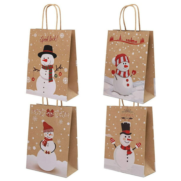 4 PCS Christmas Gift Bags Kraft Holiday Wrapping Paper Bags with