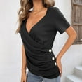 thumbnail image 4 of Fesfesfes Mama Tshirt Women's Fashion V-neck Wrapped Chest Knitted Button-down T-shirt Short-sleeve Casual Top Short Sleeve Shirts for Women Fitted S(US:4), 4 of 6