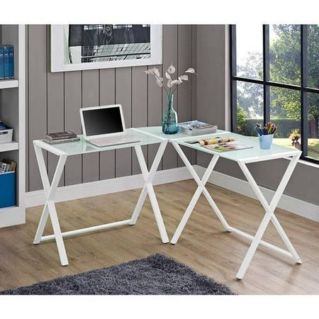 Walker Edison Glasetal X Frame Corner Computer Desk Black This On Opens A Dialog That Displays Additional Images For With The Option To Zoom In Or Out