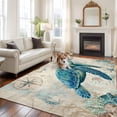 thumbnail image 3 of Nautical Teal Sea Turtles Washable Living Room Rugs 5'x7', Corals Compass Vintage Brown Map Low Pile Throw Large Area Rugs Non-Slip Sturdy Edge Binding Carpet for Dining Room Bedside Kitchen, 3 of 9