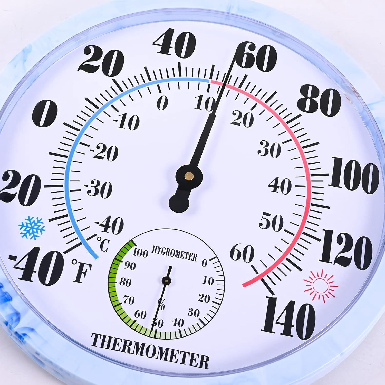 10'' Indoor Outdoor Thermometer Hygrometer, Wall Thermometer Hygrometer Analog, Battery Free Outdoor Thermometer Large Numbers, Decorative Room Thermometer Indoor$$Garden & Patio