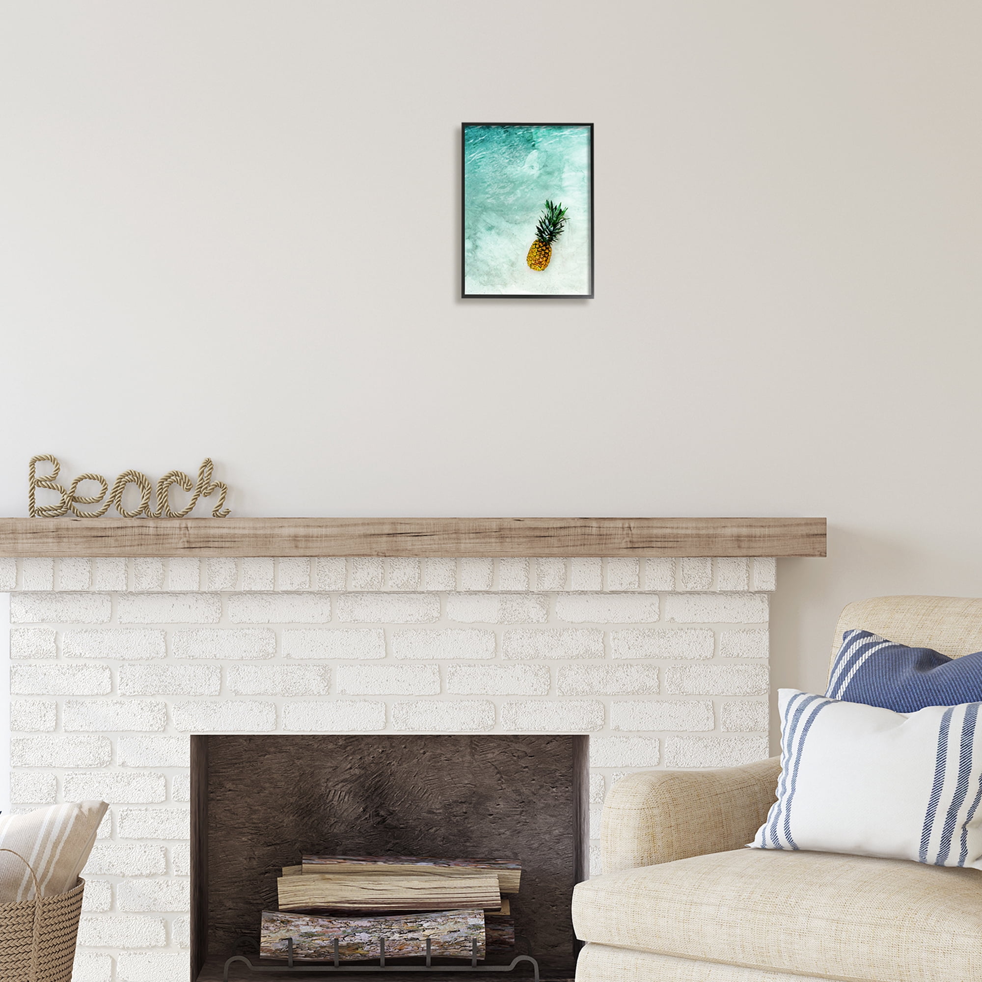 Stupell Industries Pineapple on Beach Ripples Nature Photography Black Framed Art Print Wall Art, 11 x 14