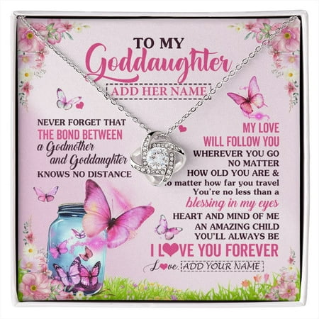 Goddaughter Butterfly Bond Necklace, White Love Knot Necklace